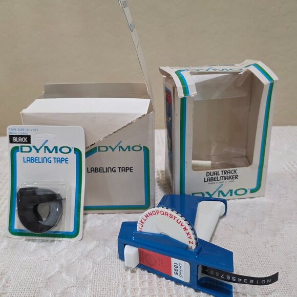 Vintage Dymo Dual Track Label Maker 1895-11 + 8 NIP 7291-09 Labeling Tape Black - Picture 3 of 16